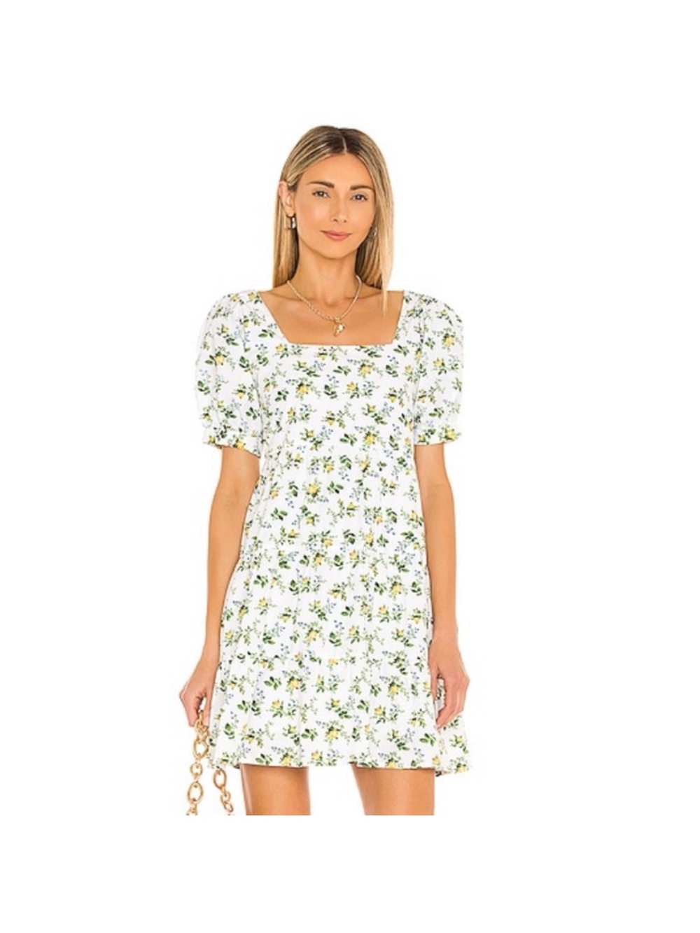Faithfull the Brand Women's Eldora Printed Mini Dress White Yellow Size small
